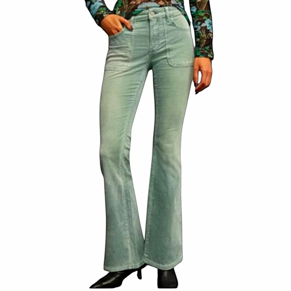 Women's Mint Green High-Rise Flare Pants